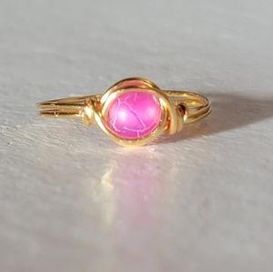 Pink Gemstone Wire Wrapped Ring Size 7
